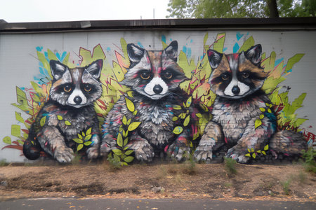 Three raccoons in art style high quality, hand drawn & artisticの素材