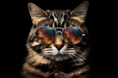 Funny cat portrait in sunglasses high quality, animals, petsの素材