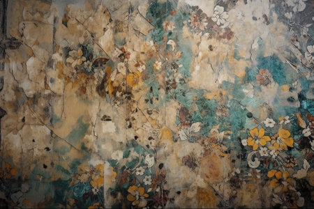 Old wallpaper on the wall, digital illustration artwork, abstract, texturesの素材