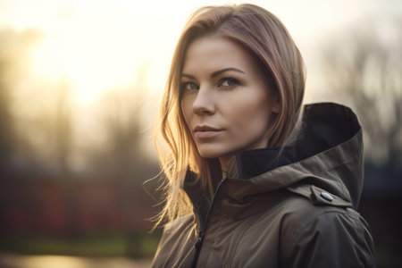 Digital painting young woman standing outdoors high quality, people, portraitsの素材