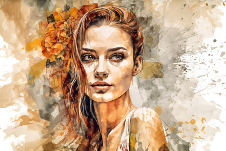 Digital painting natural beauty of charming young model, hand drawn & artisticの素材