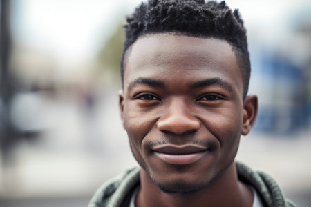 Digital painting young black man in city face portrait, people, diversityの素材