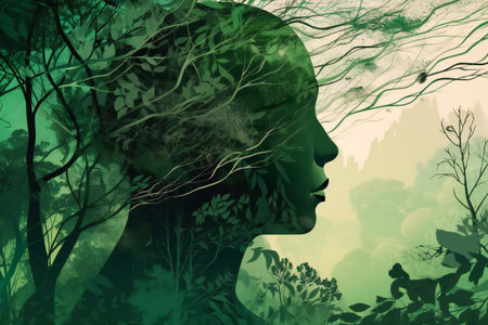 Relaxing mind double exposure calm green nature, nature, forestsの素材