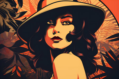 Woman in looking at camera sensually art style, retroの素材