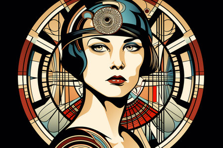 Woman with an hourglass constructivism art style, retroの素材