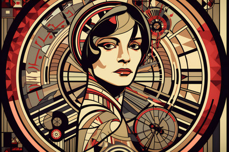 Woman with an hourglass constructivism art style, retroの素材