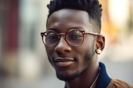 Digital painting young black man in city face portrait, people, diversityの素材