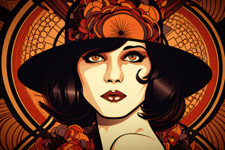 Woman in looking at camera sensually art style, retroの素材