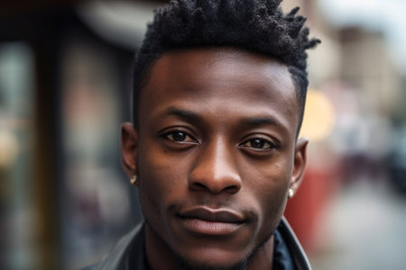 Digital painting young black man in city face portrait, people, diversityの素材