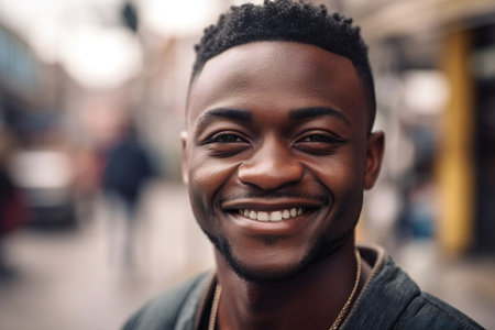 Digital painting young black man in city face portrait, people, diversityの素材