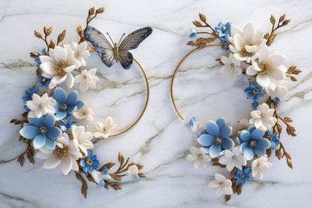 Wallpaper white jewelry flowers with blue branches, nature, flowers & gardensの素材