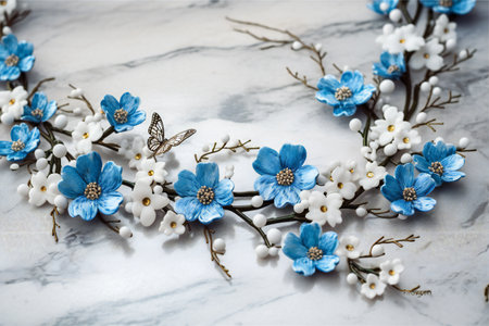 Wallpaper white jewelry flowers with blue branches, nature, flowers & gardensの素材