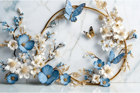 Wallpaper white jewelry flowers with blue branches, nature, flowers & gardensの素材