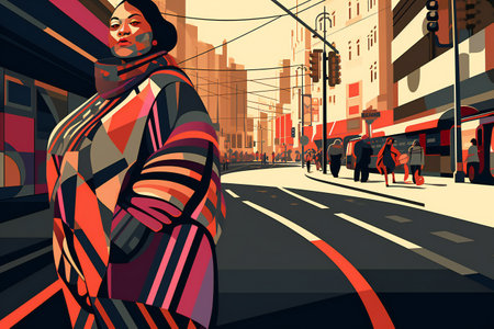 Cheerful curvy girl on street constructivism, people, expressionsの素材