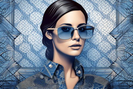 Digital painting fashionable model posing in denim, people, portraitsの素材