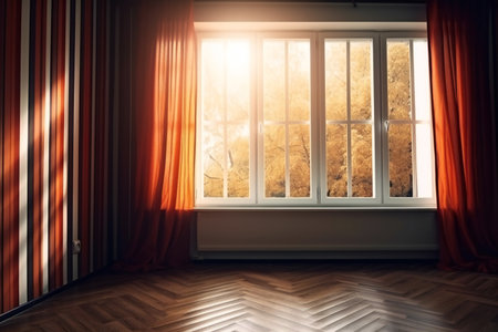 Striped wallpaper and window in empty room, arts & architecture, indoorの素材