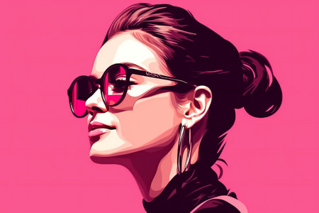 Digital painting beautiful woman on a pink background, hand drawn & artisticの素材