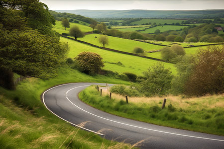 Winding curvy rural road leading through, nature, landscapesの素材