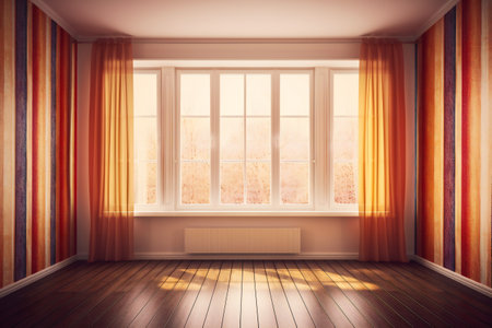 Striped wallpaper and window in empty room, arts & architecture, indoorの素材