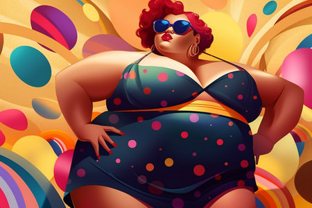 Digital painting lucky plus size lady in fashion, people, diversityの素材