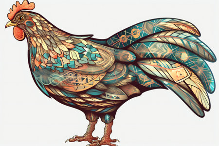 Chicken on transparent background  art deco style, animals, birdsの素材