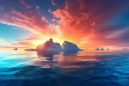 Iceberg in the sea panorama sunset over the ice mountain, nature, sea & oceanの素材