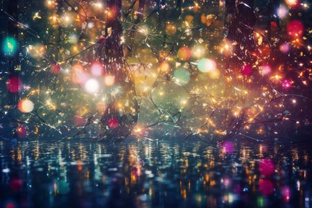 Double exposure of colorful lights and starry bokeh, abstract, colorsの素材