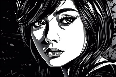 High contrast black and white woman portrait, people, womenの素材