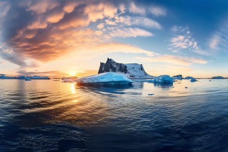 Iceberg in the sea panorama sunset over the ice mountain, nature, sea & oceanの素材