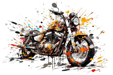 Motorcycle on white background, digital illustration painting, retroの素材