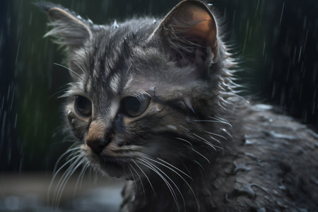Sad poor kitten in the rain, abstract background, animals, petsの素材