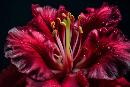 Close-up of solarized red rhododendron flower, nature, flowers & gardensの素材