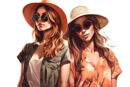Digital painting beautiful young women summer fashion concept, people, womenの素材