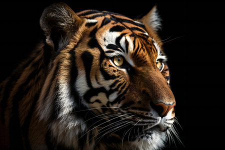 Portrait of a tiger with a black background, animals, wildlifeの素材