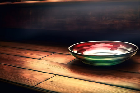 Empty plate on a wooden table, arts & architecture, indoorの素材