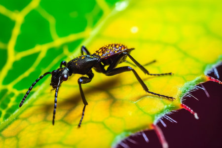 An ant sitting on a sunflowerl leaf, animals, insectsの素材