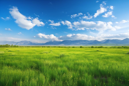 Panoramic natural landscape with green field, nature, landscapesの素材
