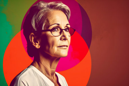 Digital painting colorful portrait of mature woman, people, portraitsの素材