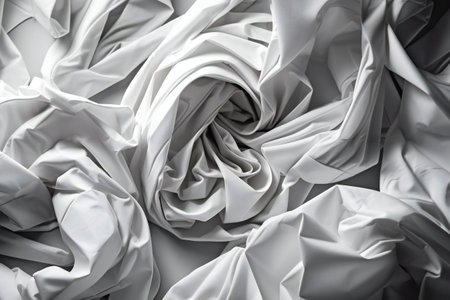 Close up of crumpled white silk fabric. Abstract background.の素材
