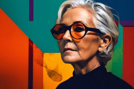 Digital painting colorful portrait of mature woman, people, portraitsの素材