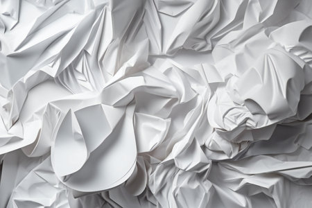 White crumpled paper background. Close up of crumpled paper.の素材