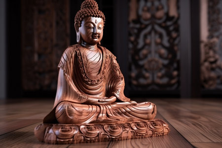 Wooden buddha statue, creative digital illustration, abstract, religionの素材