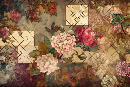Vintage floral background, vintage style, hand drawn & artisticの素材