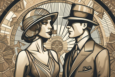 Loving couple holding hands, abstract background, retroの素材