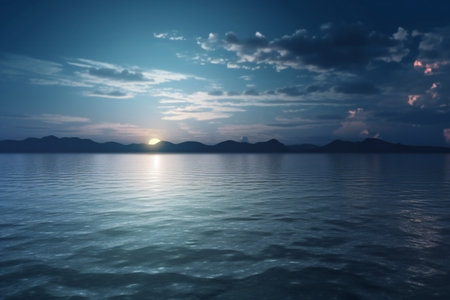 Romantic and scenic panorama with full moon on sea, nature, sea & oceanの素材