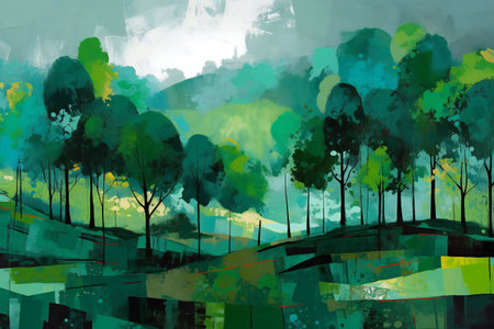 Green landscape wallpaper, landscape background, nature, forestsの素材