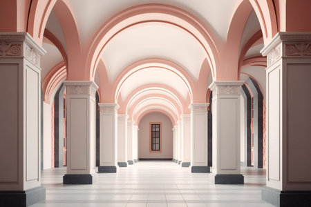 Interior of an old building with columns and arches. 3d renderingの素材
