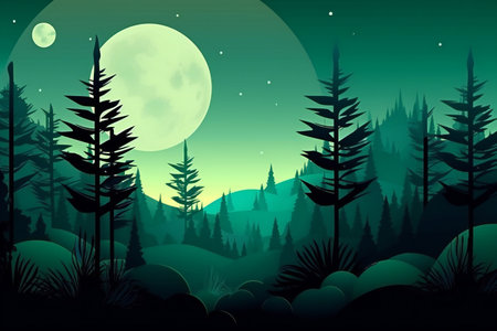 Art deco green landscape wallpaper, nature, forestsの素材