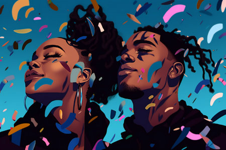 Digital painting black couple smiling art line, people, diversityの素材