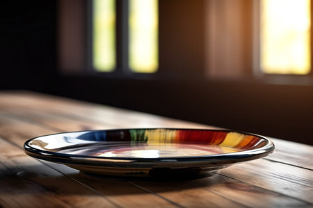 Empty plate on a wooden table, arts & architecture, indoorの素材